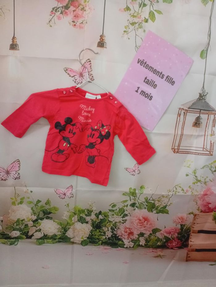 tee-shirt manches longues Disney rose fuchsia taille 1 mois / 56 cm
