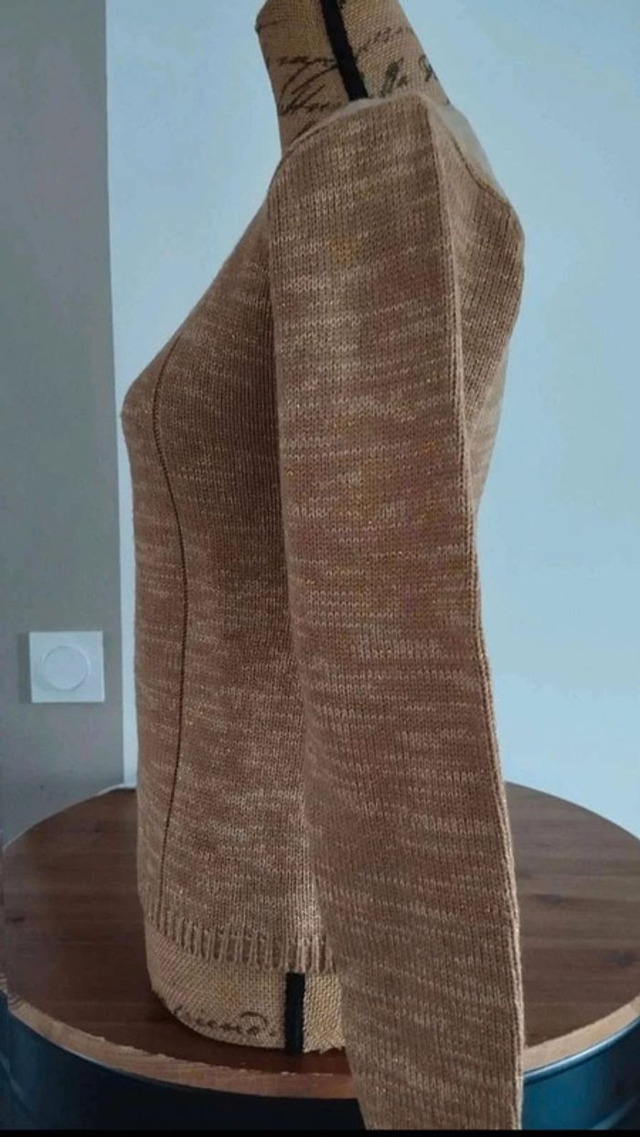 Pull  marron beige  fil  doré taille  38/40 - photo numéro 6