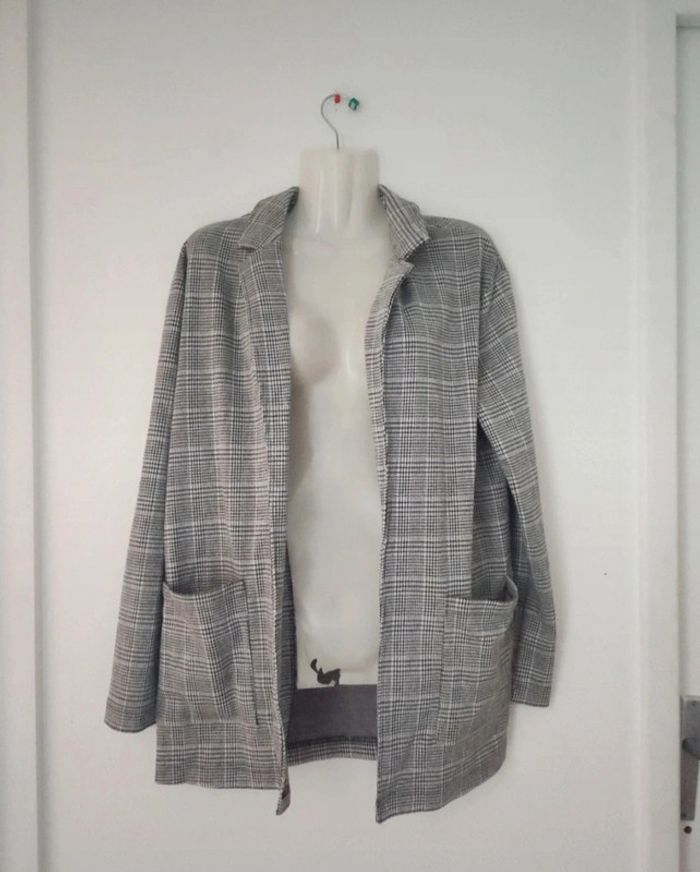 Blazer long à carreaux femme