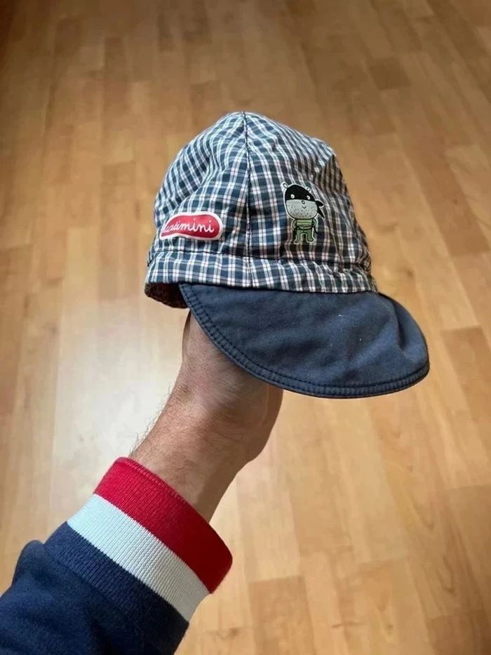 Casquette Catimini réversible - " Chat pirate " - blanc, bleu & rouge - 6 / 12 mois