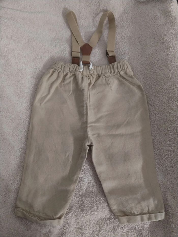 Pantalon à bretelles amovibles bébé 9 mois beige - photo numéro 4