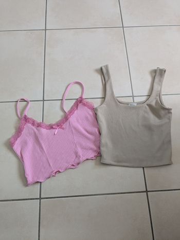 Pimkie lot de 2 débardeurs croc top rose et beige XS