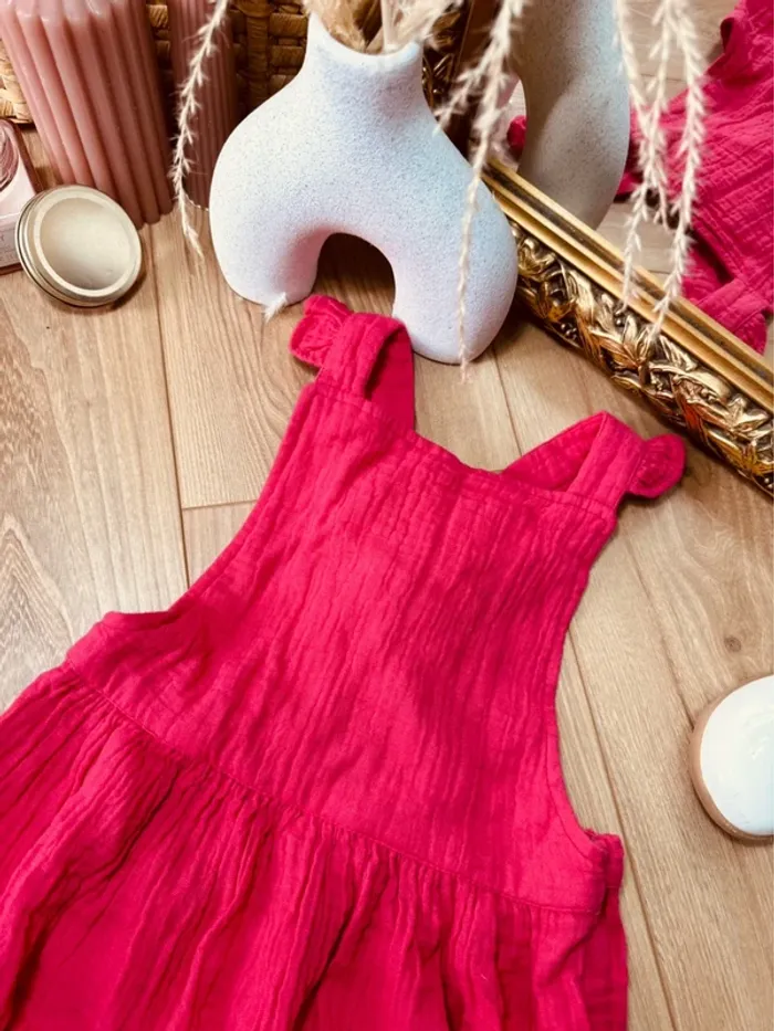 Taille 3-5 ans robe longue fille TAO rose fuchsia Neuve * gaze de coton * 🩷 - photo numéro 2