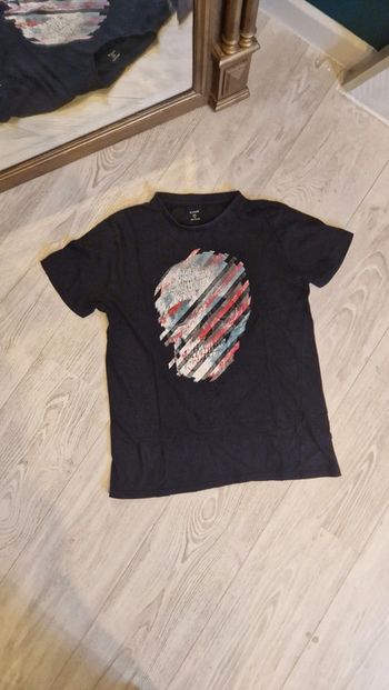 Tee shirt manches courtes noir imprimé tête de mort Kiabi 🎮 Taille XS