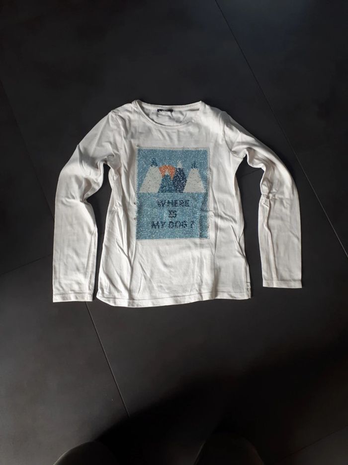 Tee-shirt sequins chien manches longues Okaïdi 10 ans
