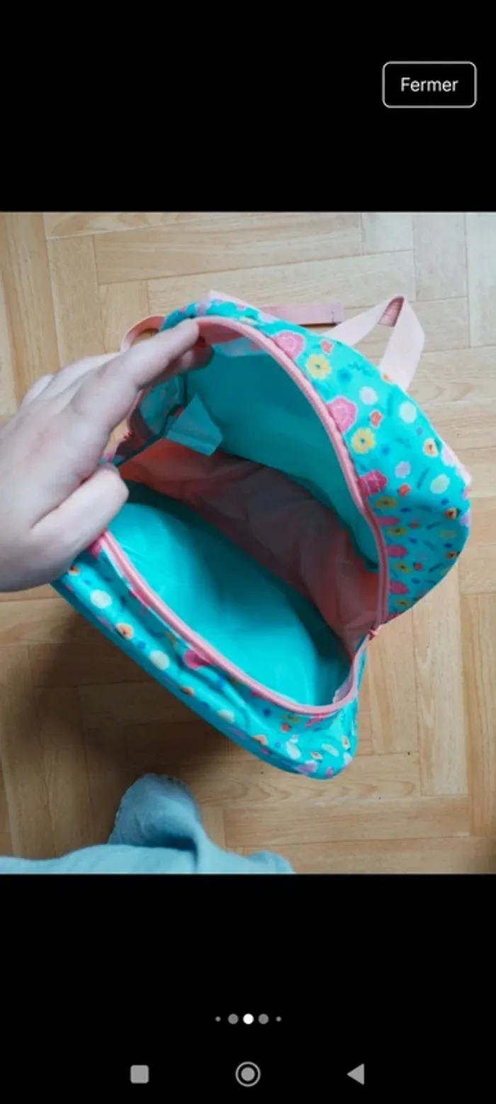 Joli cartable sac a dos daim biche fleur bleu - photo numéro 4