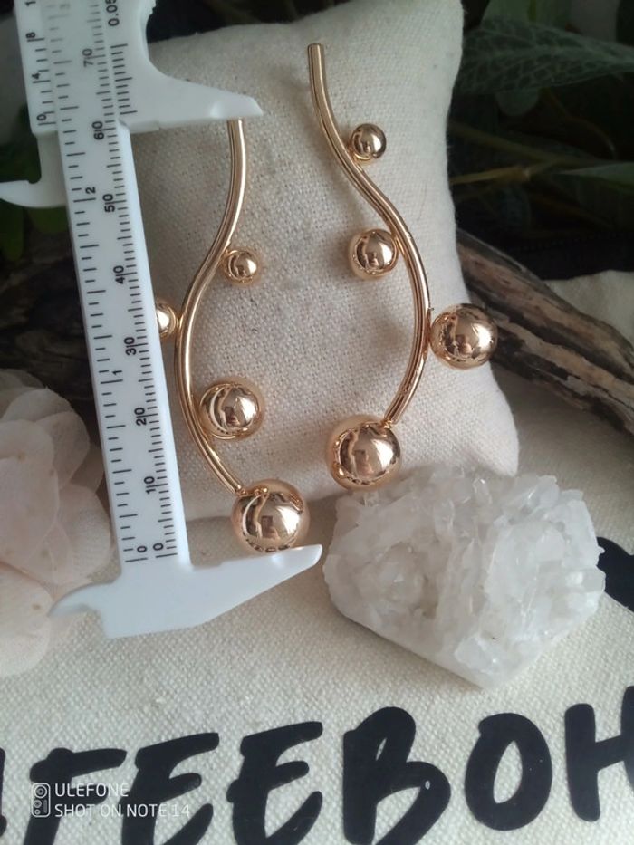 Boucles d'oreilles bohèmes nature en acier inoxydable doré - photo numéro 3