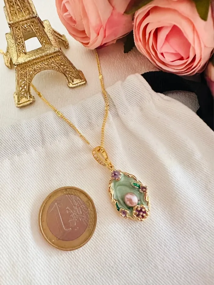 💐Collier doré perle d’eau douce & fleurs émaillées - photo numéro 9