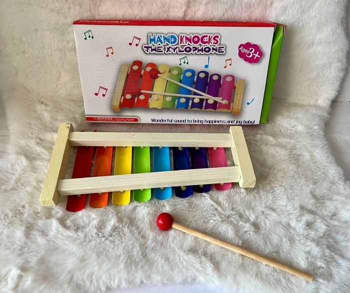 Xylophone en bois avec lames en métal avec 1 maillet - photo numéro 3