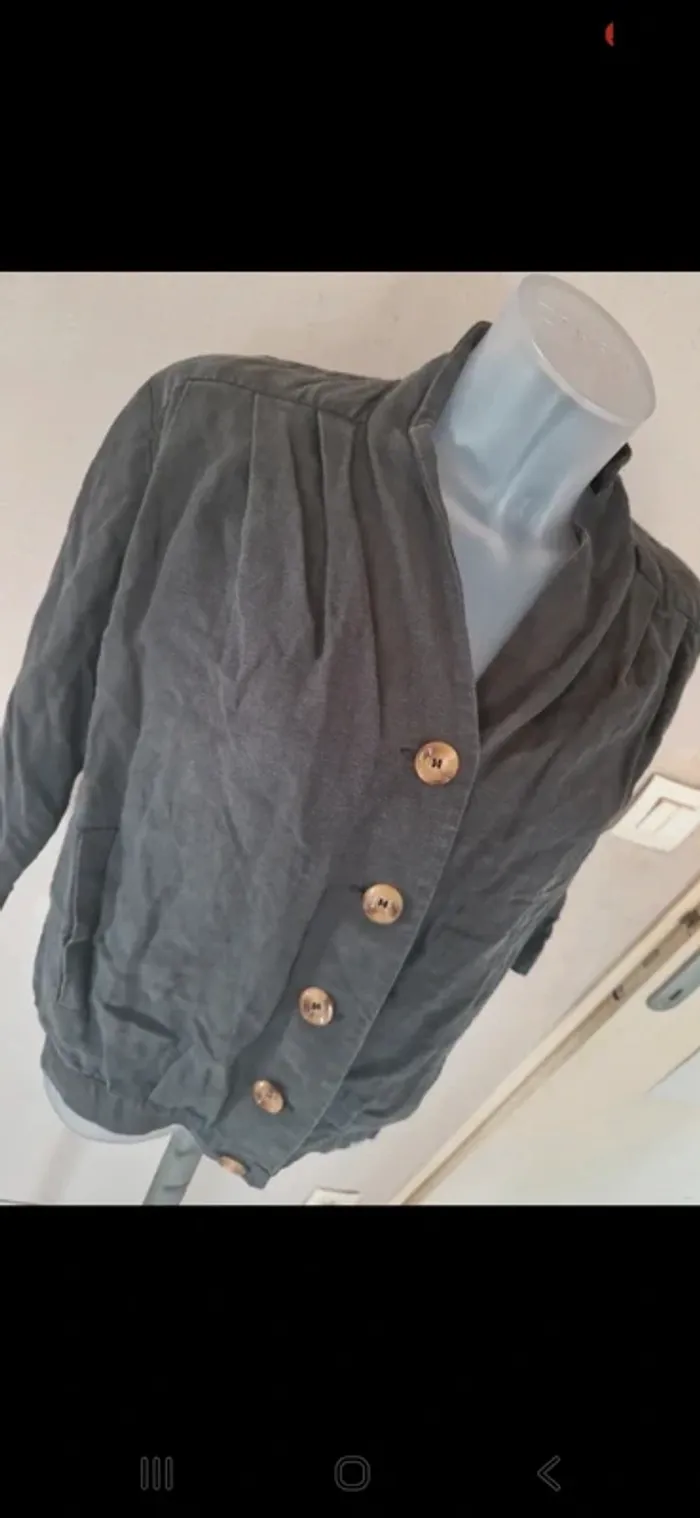 Veste chemise 50% lin gris anthracite des petits hauts taille 36 - photo numéro 4