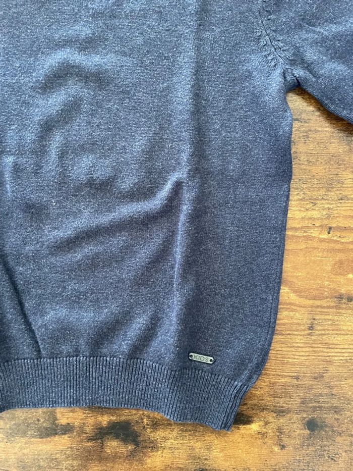 Pull en laine file bleu avec col rond - photo numéro 3