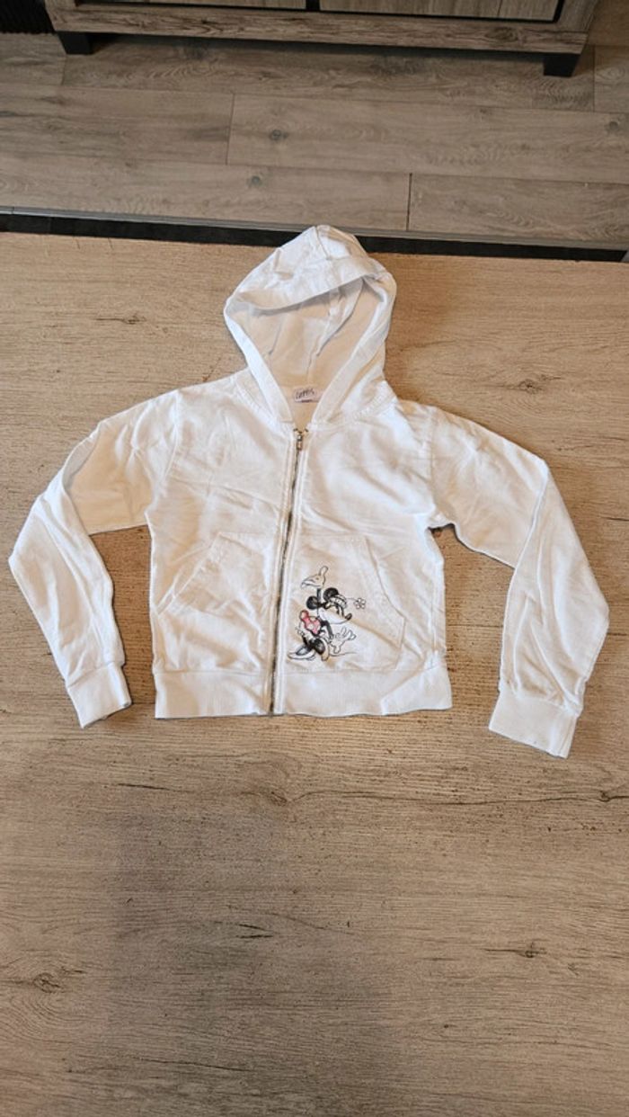 Gilet à capuche blanc court à manches longues, dessin de Minnie, Disney, 6 ans