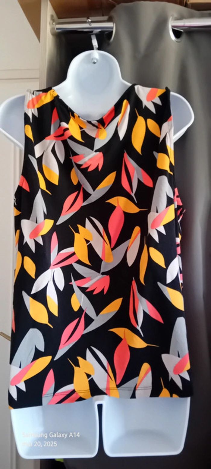 Tunique débardeur motif feuillages coloré noir femme 46 blanche porte - photo numéro 4