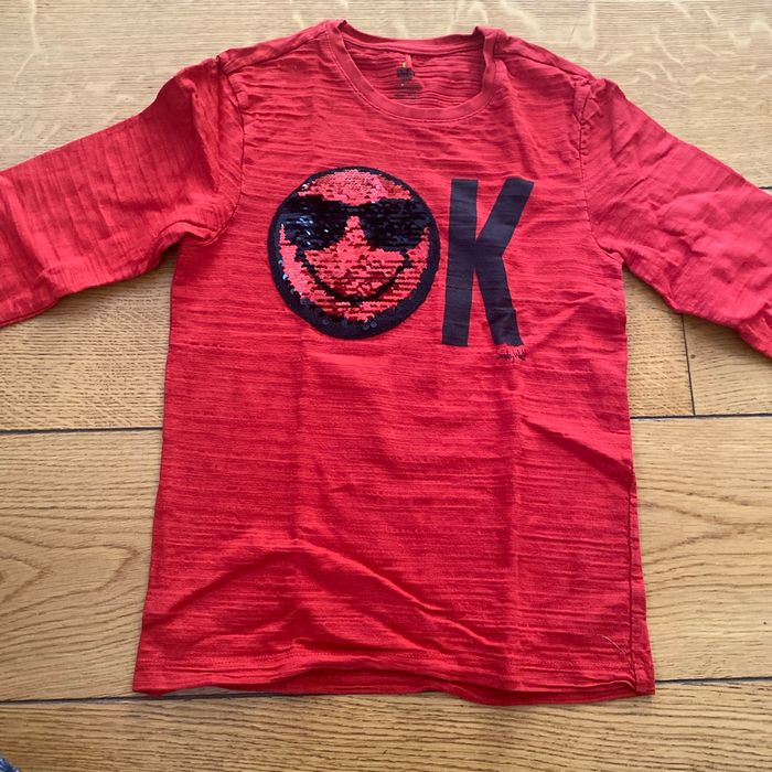 T shirt manche longue smiley réversible