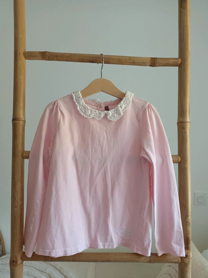 Haut rose col dentelle blanche Sergent Major 7 ans