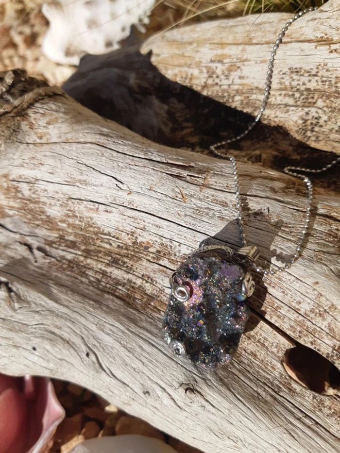 Collier fantaisie serti agate druzy - photo numéro 2