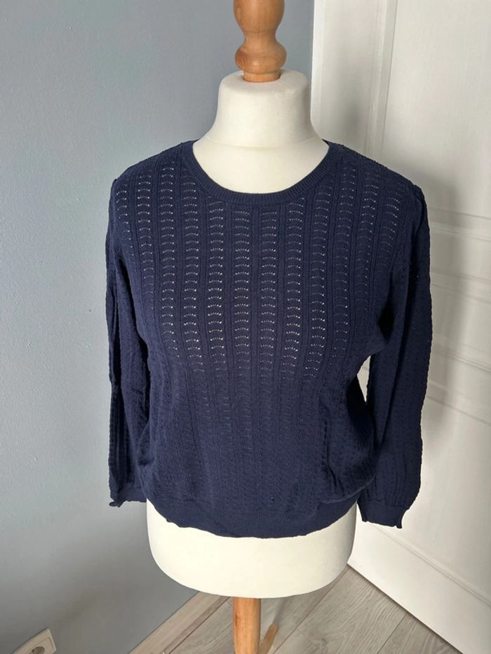 Pull bleu marine Camaïeu détails broderie