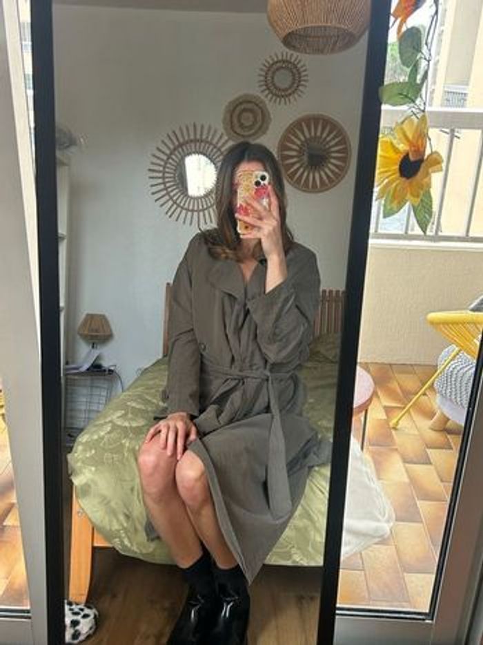Trench long ceinturé – Vert kaki – Coupe fluide & intemporelle - photo numéro 6