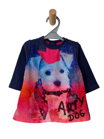 Robe courte / tunique marine et rose (chien) - Chipie 12 mois (74cm)