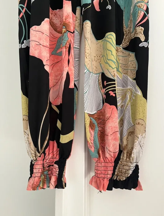 Pantalon léger chevilles serrés noir/multicolore T38/40 neuf avec étiquette - photo numéro 3
