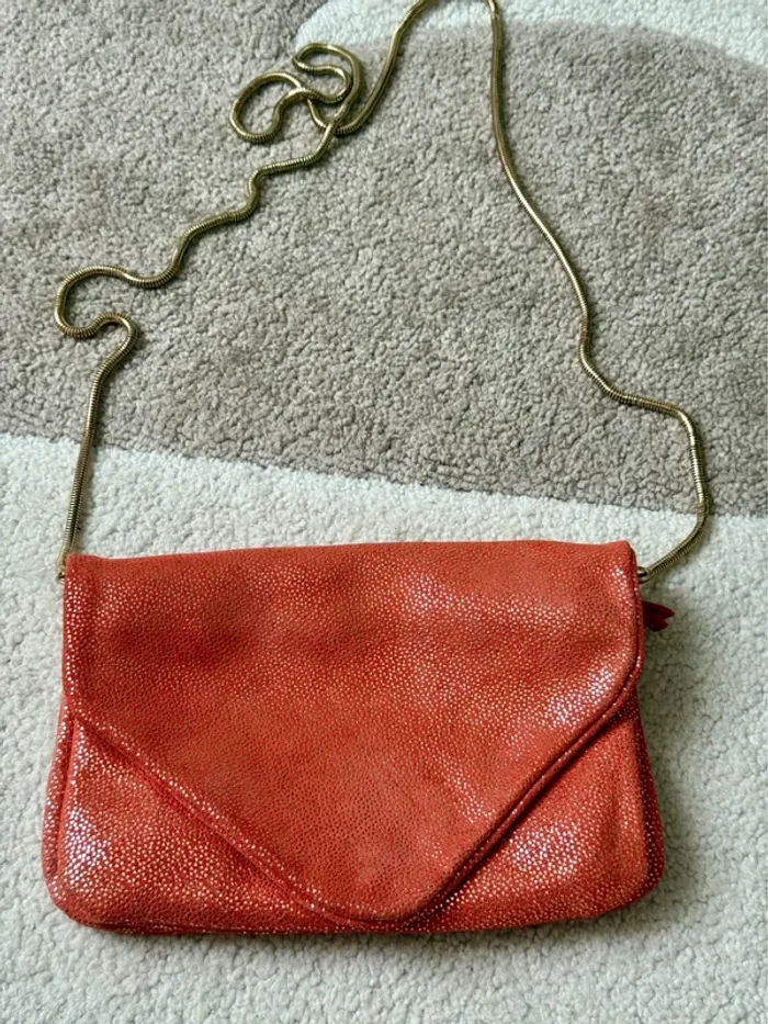 Mini sac en cuir corail & doré – Minelli (neuf)