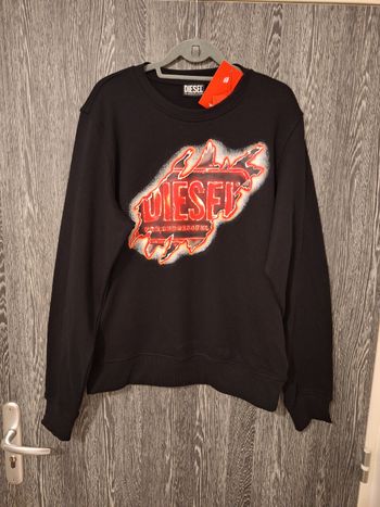 Sweat molletonné léger noir imprimé Diesel homme 40