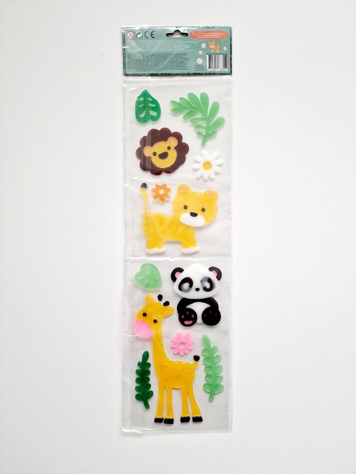 Gel stickers pour fenêtre - Réutilisable - Animaux : lion, girafe, panda et tigre - Neuf ! - photo numéro 2