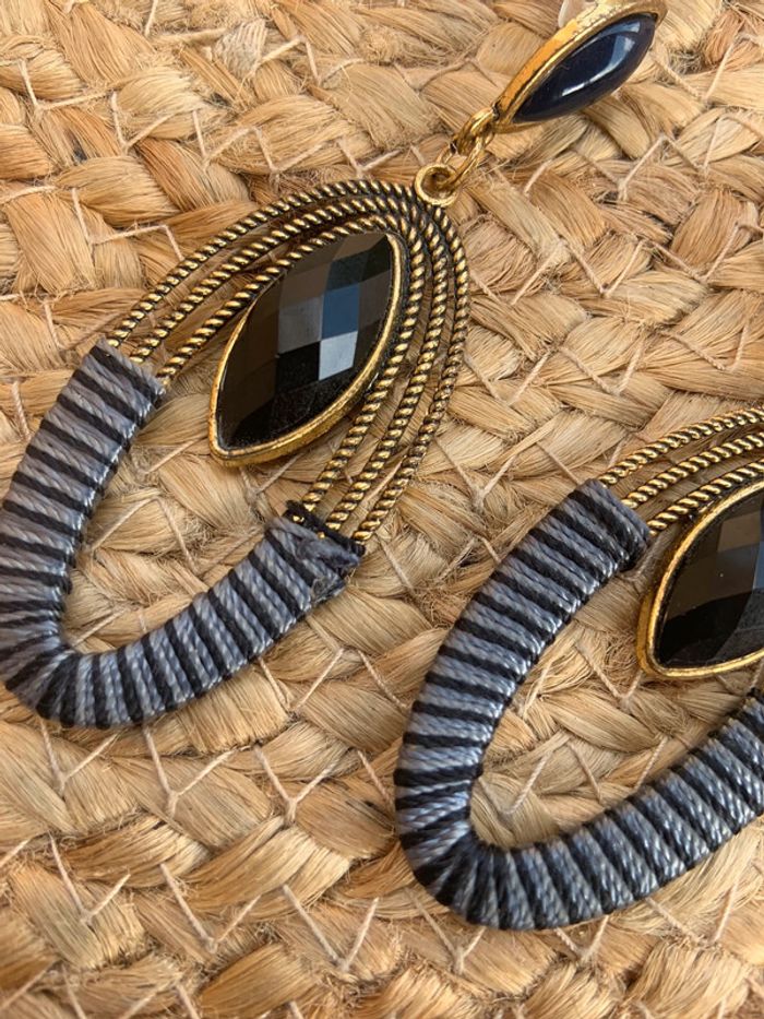 Bijoux 🎀 Boucles d’oreilles gris/or - photo numéro 3