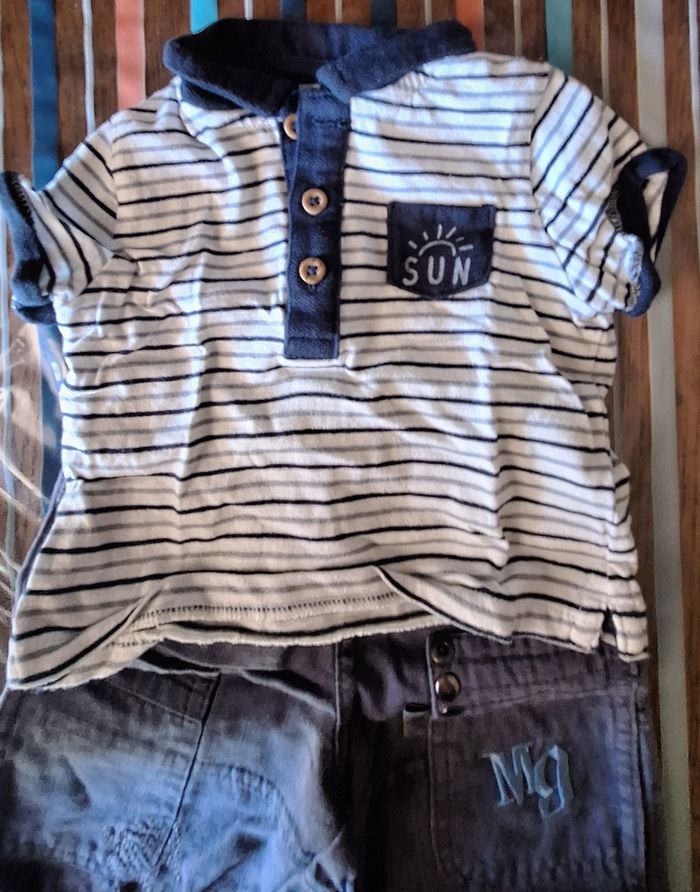 T-shirt rayé et short marine - 3 mois - photo numéro 3