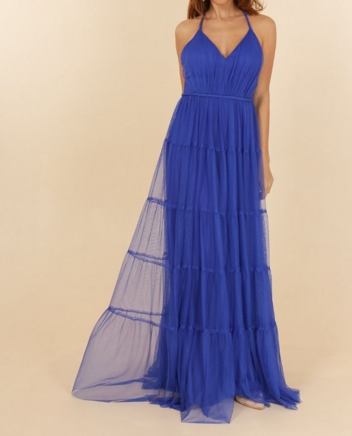 robe ceremonie volanté bretelle tressées bleu roi taille 38 - photo numéro 2