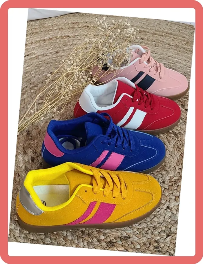 Sneakers en suédine à bandes, NEUVES, coloris Rose, Taille 40 - photo numéro 2