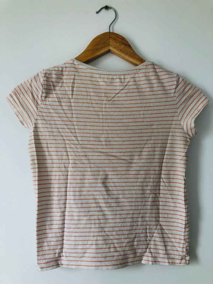 Tee shirt marinière 10 ans fille cerise orange blanc - photo numéro 4