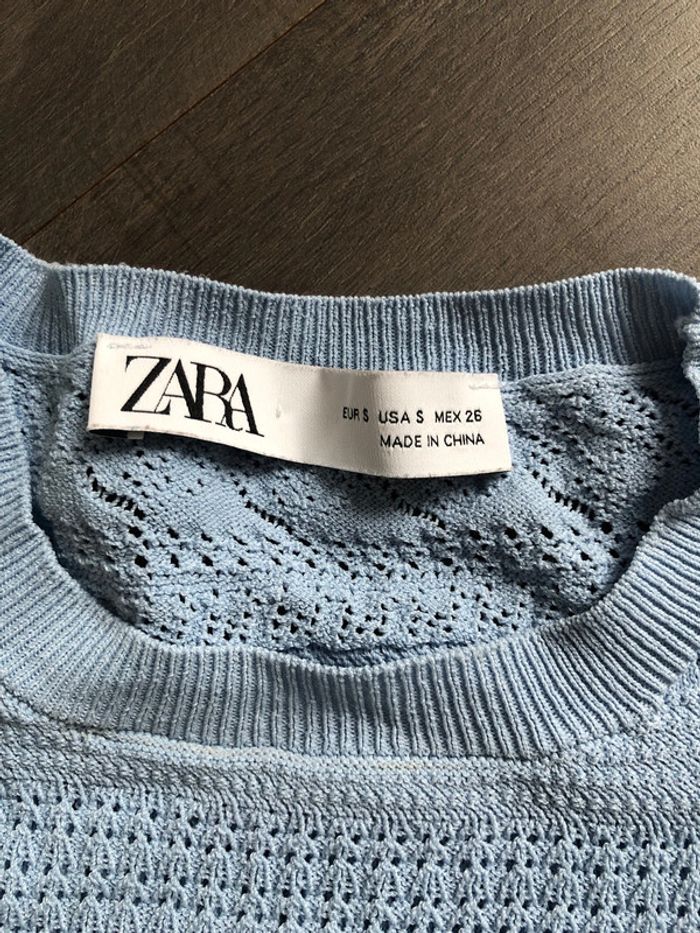 Petit pull bleu Zara taille S ajouré manches ballon - photo numéro 3