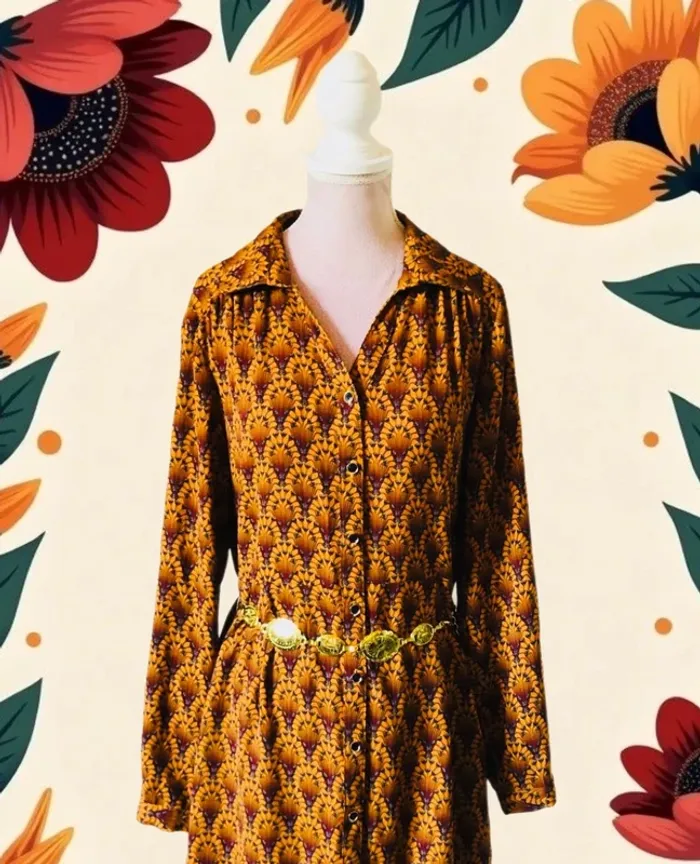 🍁Chemise longue S/36 hippie chic boho vintage retro 70s style long shirt🍁