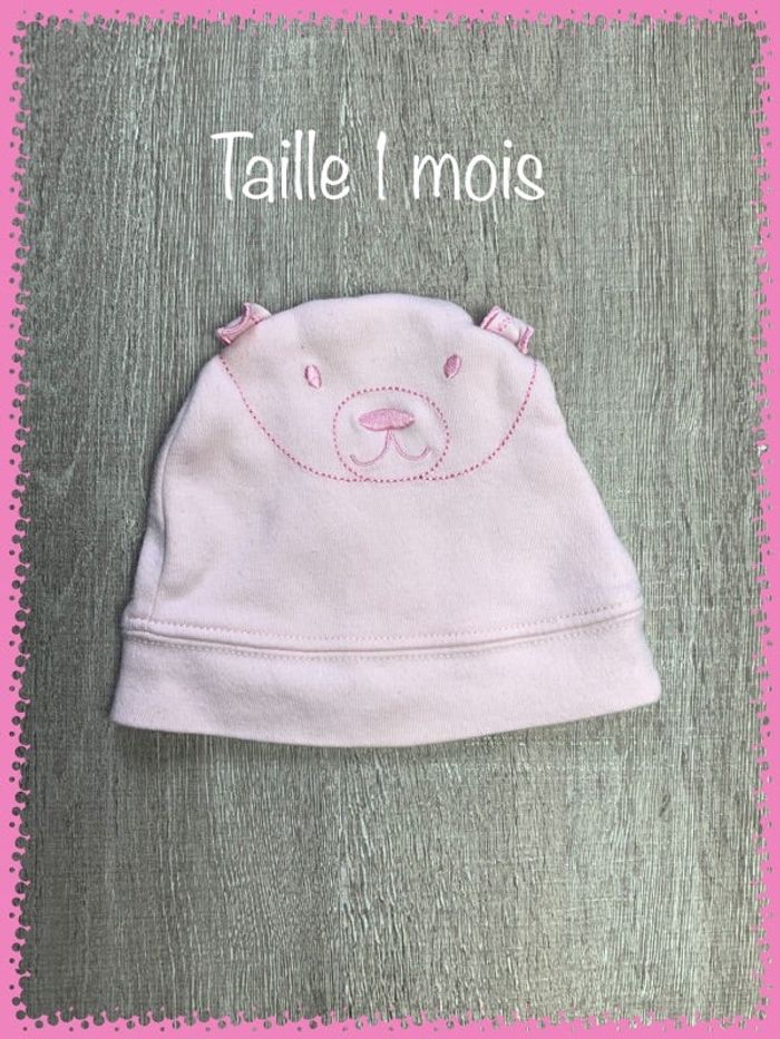 Bonnet rose en coton - taille 1 mois