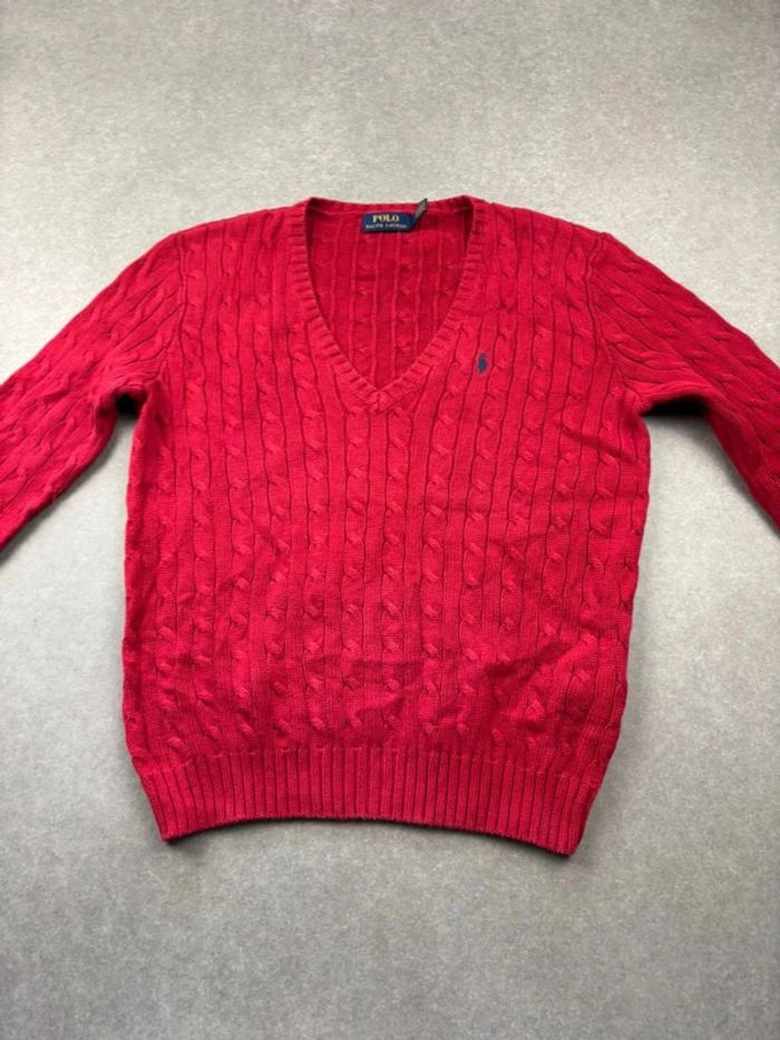 Pull d’hiver torsadé en maille Ralph Lauren rouge col V taille XL femme - photo numéro 2