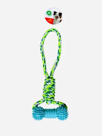 Jouet pour chien JK Animals en corde tressée + os à picots en caoutchouc TPR bleu 34,5 cm Neuf