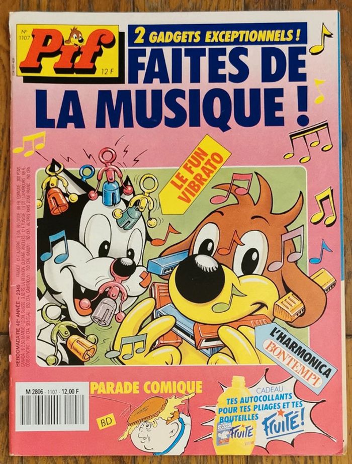 Ancien pif gadget poster Patrick bruel N°1107 1990 vintage