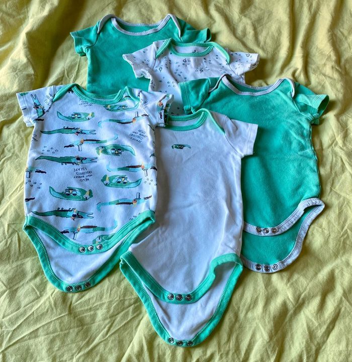 Body à manches courtes menthe, lot de 5, bébé 6 mois