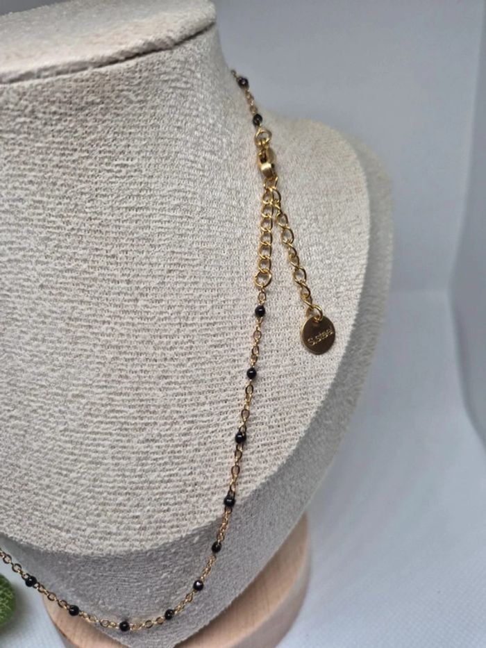 Collier ras du cou Dorée perles Noires noir 🌸 en acier inoxydable - NEUF - photo numéro 2
