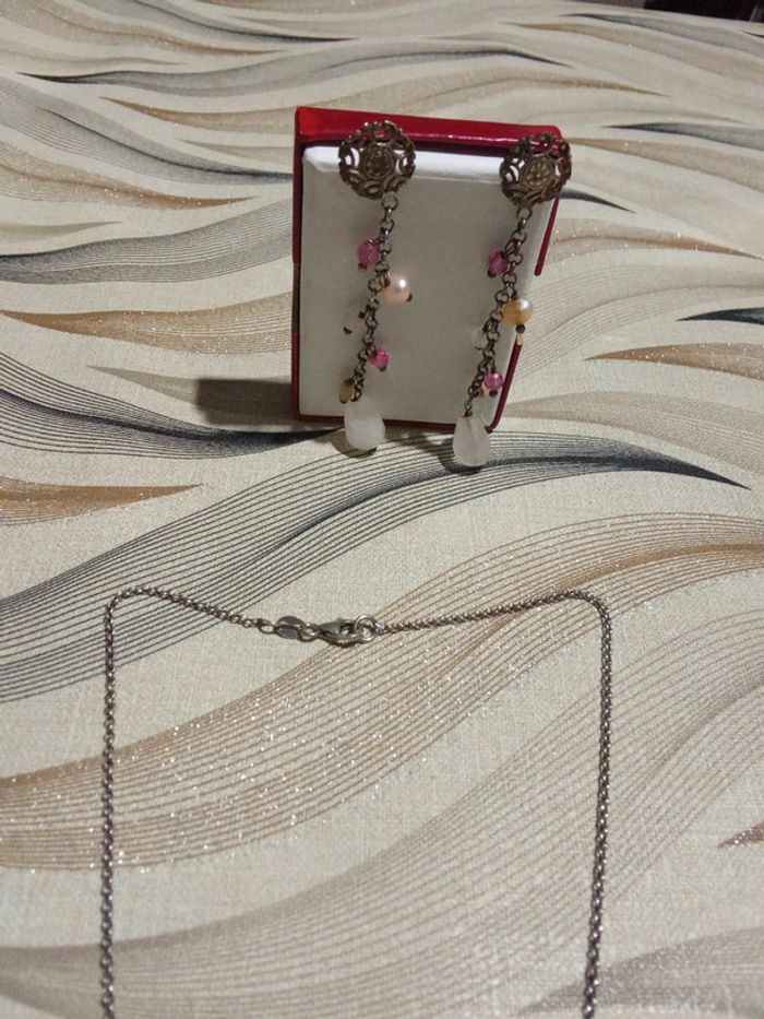 Ensemble collier bracelet boucle d'oreilles argent quartz et pierres - photo numéro 5