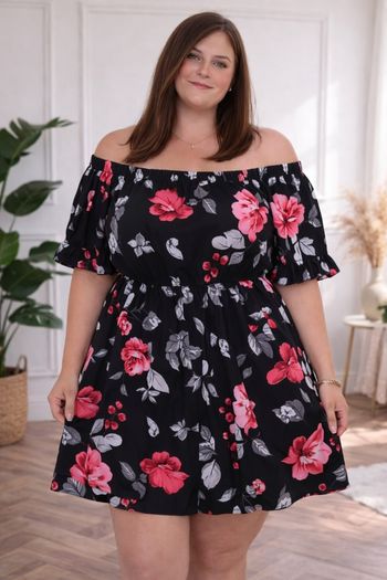 Robe fleurie Only Carmakoma - Taille 54 - Style Bardot Épaules dénudées 💍