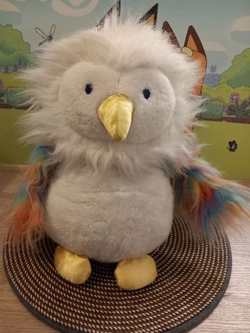 Peluche oiseau 🐦 blanc et multicouleurs Ajena 35cm 