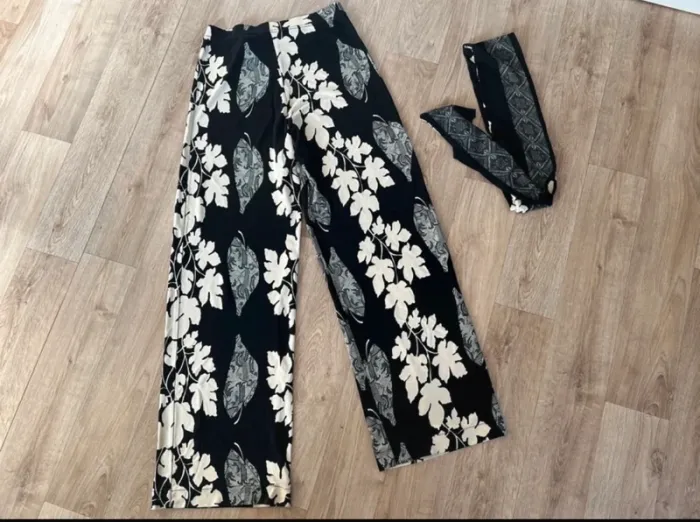 Multi pantalon fluide pour l’été noir, imprimé blanc femme, taille 1/36 - photo numéro 4