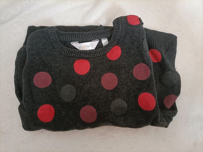 Pull noir 3 ans à motifs rouges, gris et bordeaux - photo numéro 2