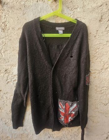 Cardigan noir style destroy à grosse maille