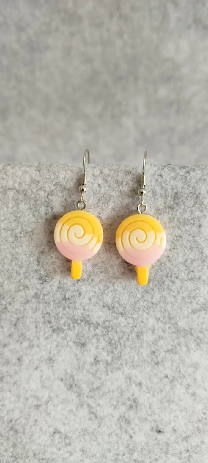 🍄 Boucles d’oreilles ▪ sucette ronde jaune et rose mat