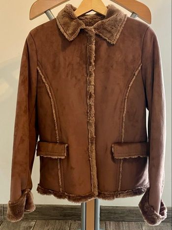 Manteau mauve court marron effet peau lainée doublé fourrure QTO*P - M/T3/38 - Très bon état