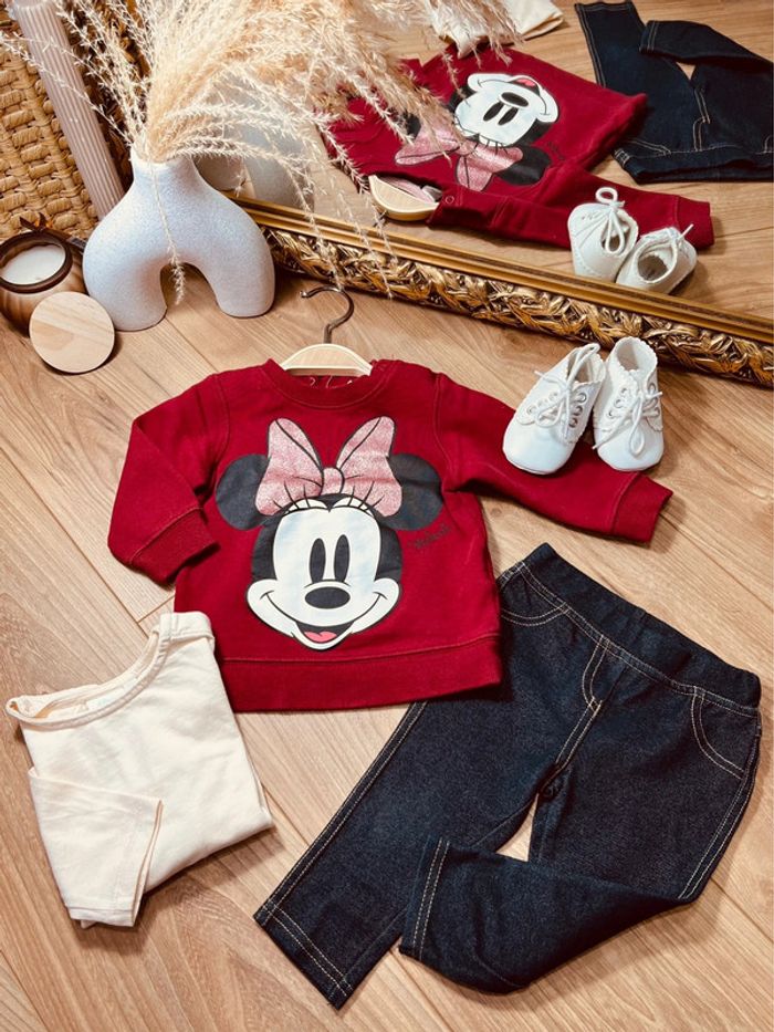 Taille 6 mois tenue 3p fille Disney écru bordeaux et bleu brut * Minnie * 🎀