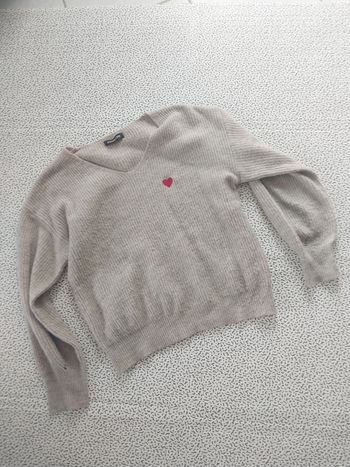 pull beige cœur rouge femme doux chaud taille 36 38 40 oversize tendance